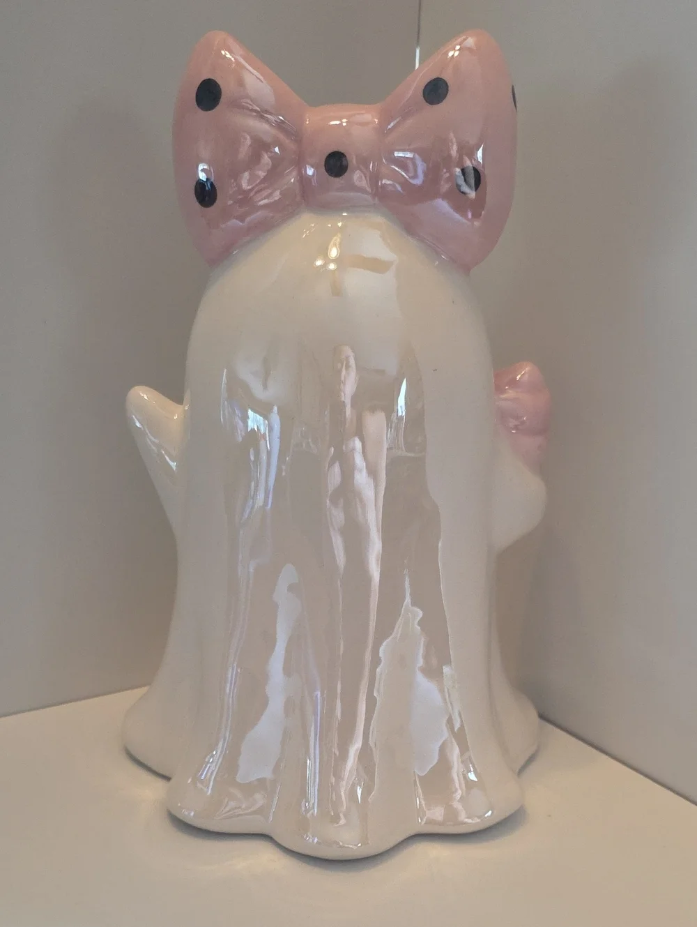 Viral Ceramic Halloween Ghost With Big Pink Bow & Ice Cream Cone 8.5
